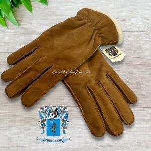 Portolano NWT cognac suede wool lined shearling trim gloves *Shop@iAmWarrior